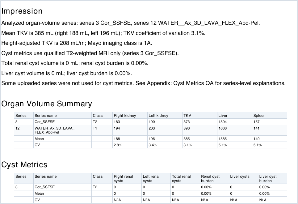 Example report generated after TraceOrg receives a full imaging study.